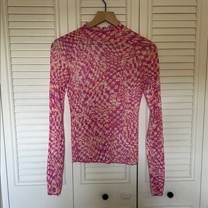 FP Movement by Free People Pink & Cream Long-Sleeve Mock Neck Top